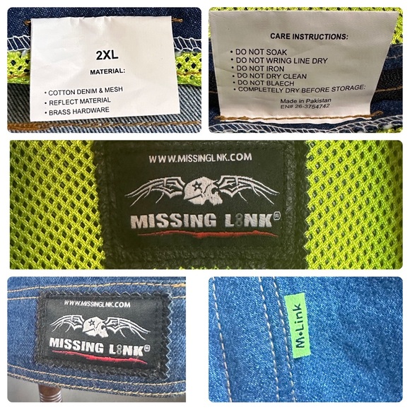 Nwot Lawless Missing Link Biker Moto Denim Safety Reversible Vest Men's Size 2XL - Picture 13 of 15